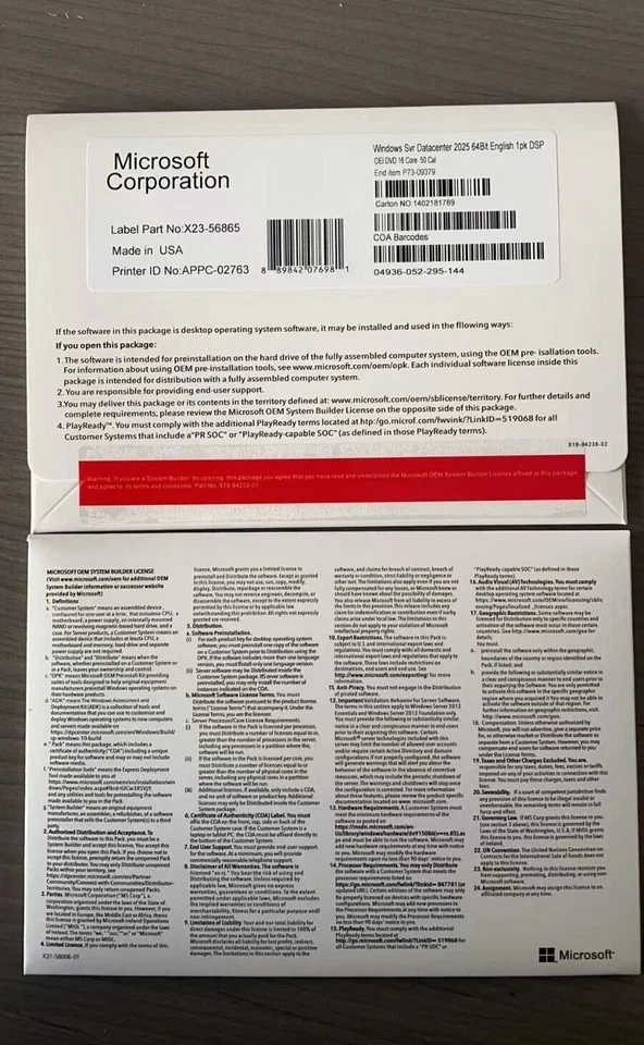 Microsoft Windows Server 2025 Datacenter 64Bit 16 Core 50 CALs DVD + Llave Sellada Foto 2 de 2