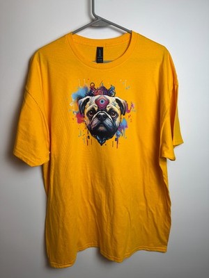 Yellow Pug Aztec Tribal Crown Watercolor Graphic T-Shirt Gildan XL New