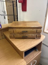 Vintage Solid Oak Wood Silverware Flatware Storage Chest Box  w/Drawer