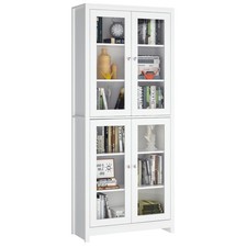 Display Cabinet with 4 Glass Doors Tall Bookcase w/ Doors, Freestanding Cupboard