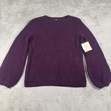 14th & Union Women's Eyelet Knit Sweater Bell Sleeve Purple Size XS