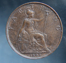 Great Britain, Farthing, 1895 bronze coin, Victoria, Better Grade