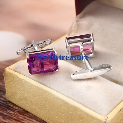 Natural Amethyst Gemstone with 925 Sterling Silver Gift Cufflinks For Men's #935