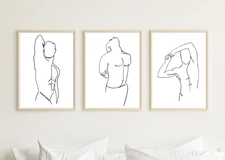 Set of 3 Line Drawing Male Body Modern Wall Prints Bedroom Home Wall Art A4
