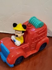DISNEY MICKEY MOUSE FIRE ENGINE FIRE TRUCK LIGHTS SIREN SOUNDS, Works, 5.5" long