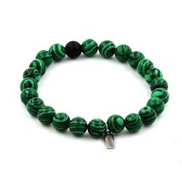 Mineralien Und Edelsteine. Armband Perlen Malachit + Mattes Schwarzes Onyx 8 Mm.