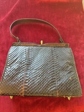 VINTAGE Python Bag Snakeskin Frame Box Purse Brown Exotic Leather Square 60s 70s