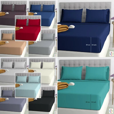 Extra Deep 40cm Fitted Sheet Bed Sheets 100% Poly Cotton Single Double King Size