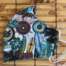Hawaiian Fabric Cotton Cloth Face Mask Waikiki Beach Surfboard Print, Adult Size