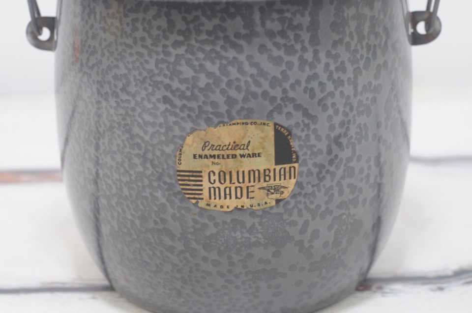 Vintage Columbian Diaper Pail White With Red and Black Enamelware