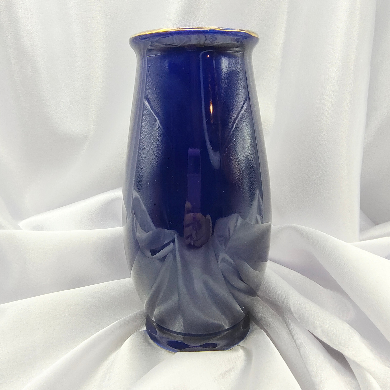 VTG Japanese Vase Cobalt Blue Rooster Sakura Cherry Blossom Gold Accents Signed