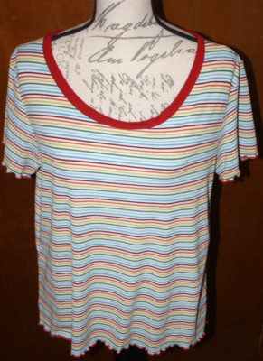 French Pastry Striped Multi-Color Top SS Sz Plus 2X Ribbed Knit Soft Summer GUC
