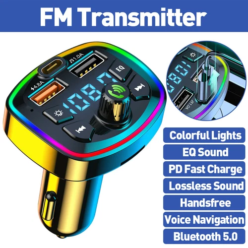 Car Wireless FM Transmitter Adapter Bluetooth 5.0 2USB PD Charger AUX Hands-Free - Picture 2 of 12
