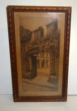 Small Framed  Lucy Garnot Original Print  Architectural Scene Cluny