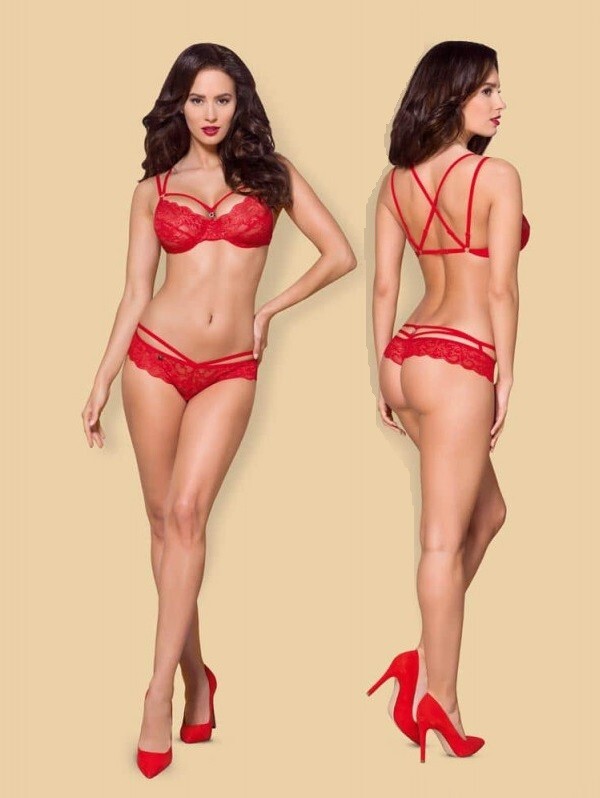 COMPLETINO HOT COMPLETO INTIMO SEXY ROSSO S M LINGERIE DONNA PIZZO EROTICO SET