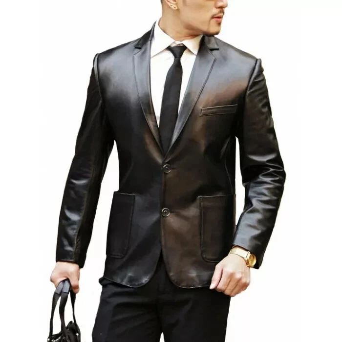 SEXY HOT Men's Black Leather Blazer 100% Real Lambskin Style Slim Fit CoatBlazer