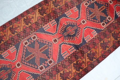 3'5x8'4 ft Gray Red Runner Rug-Afghan Handmade Rug, Wide Hallway Rug-Kitchen Rug - Picture 4 of 15