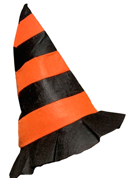 Adult POINTY WITCH HAT Felt Orange Black Stripes Halloween Tall Cap Costume  Cone