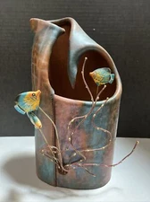 Fritz Simonecht Hand Tooled Sculptured Leather Vase Sculpture 12” Seascape