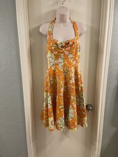 Nine West Multi Orange Floral Halter Fit & Flare Dress Size 6 EUC