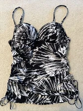 Assets by spanx Sarah Blakely black white tankini swimsuit top Push-up Ruched M