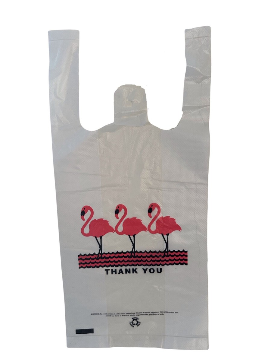 Flamingo Thank-you Plastic Shopping Bags With Handles