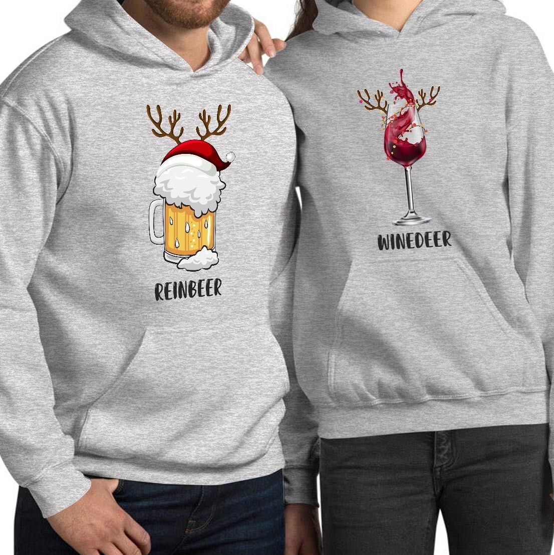 HOODIE (5380) Wine Deer Rein Beer Christmas Couple Matching