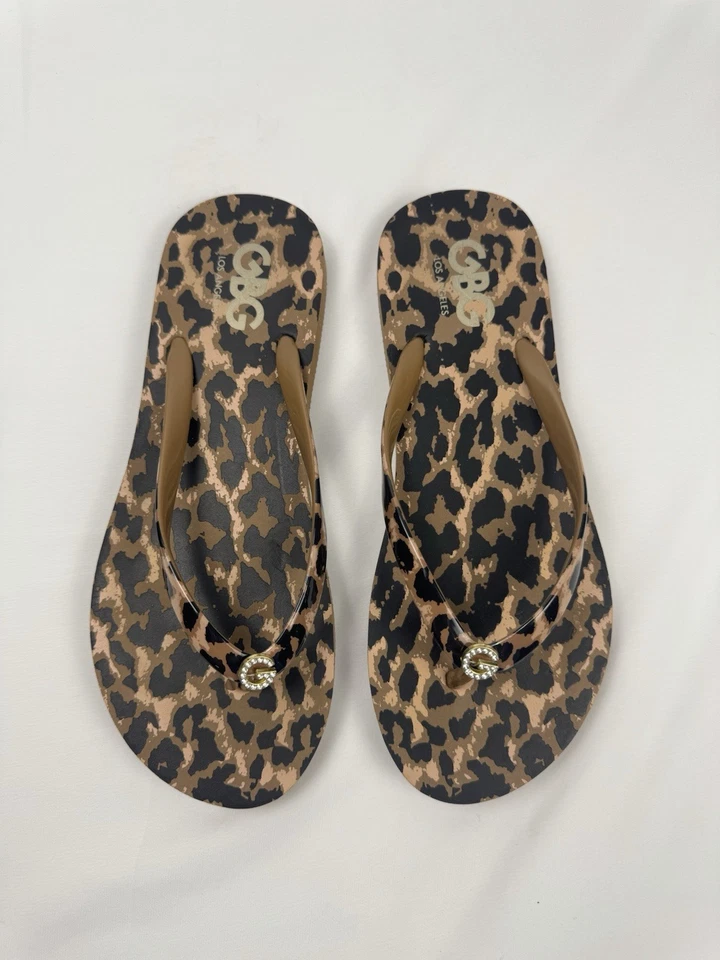 猎豹印花拖鞋水钻夏季海滩时尚度假凉鞋美国 7-8 — 第 3/4 张图片