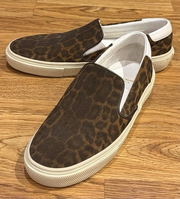 SAINT LAURENT Paris Venice Leopard Pattern Slip-On Sneakers Women s Size 37/7
