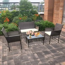 4 Piece Garden Rattan Furniture Coffee Table Chairs Sofa Wicker Outdoor Patio