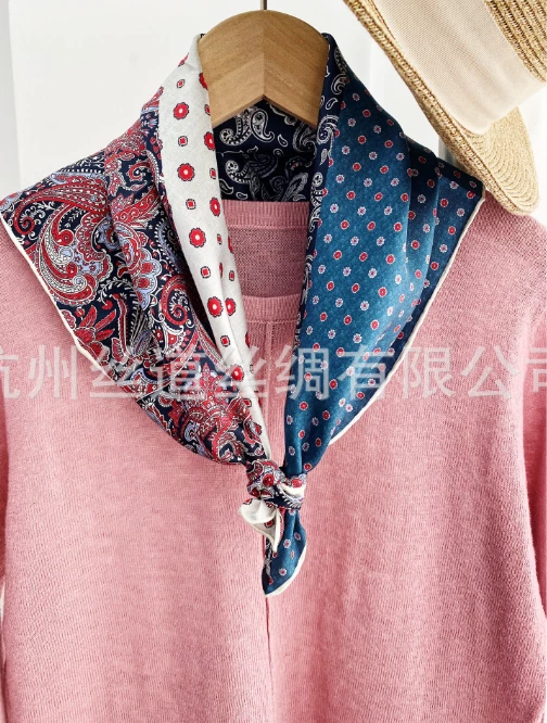 Pure 14 Momme Twill Silk Scarf Square Shawl 21'' Bandanna floral Print Wrap new