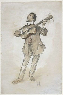 Hans Stubenrauch - Gitarrenspieler Gitarre guitar player Zeichnung sign. 1910