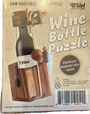 New Wine Bottle Puzzle w/Instructions Wine Lovers Bsiri Gifts, Monkey Pod Wood