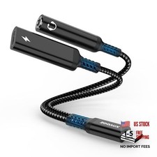 USB C to 3.5mm Headphone and Charger Adapter, 2-in-1 USB Type C to Aux Black