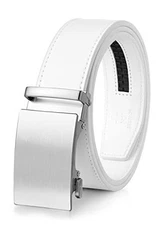  Men's Ratchet Leather Belt for 32" to 38" Waist Adjustable Basic White - M804