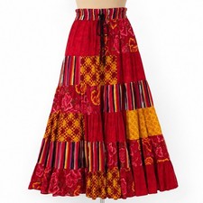 Vintage 90s Patchwork Floral Tiered Maxi Skirt Sz S Red Boho Hippie Cottagecore