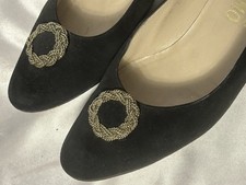 Salvatore Ferragamo Women s Black Vintage Suede, Gold Rope Button Shoes Heels 9