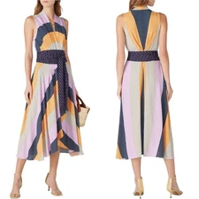 Nicole Miller Collection Pastel Stripe Sleeveless Midi Tie Wrap Dress Women’s M