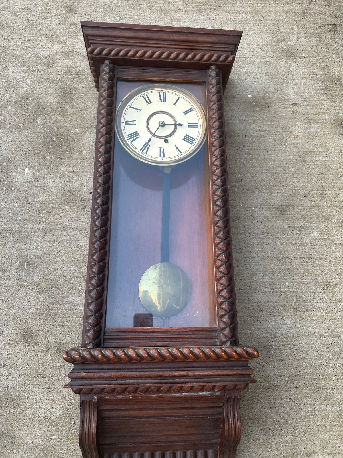 Old Antique Ansonia "Queen Jane” Parlor oak Regulator Wall Clock 8-Day Timepiece