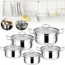 Stainless Steel Stewpot Cooking Pot w/ Lid Double Handled Soup Pot for Induction
