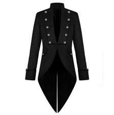 Men's Velvet Steampunk Tailcoat Jacket Knee Length Button Up Long Sleeve