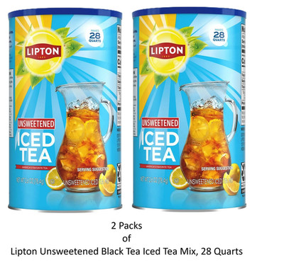 Lipton Unsweetened Black Tea Iced Tea Mix, 28 Quarts (2 Pack)