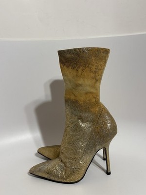 Vtg Roberto Cavalli SS2002 Beige Suede Metallic Gold Boots 41
