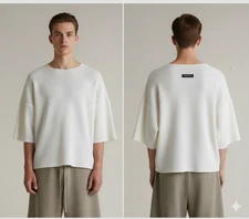 Unisex essentials FOG Fear of God Cream Oversized knit Shirt Streetwear Sz-Large