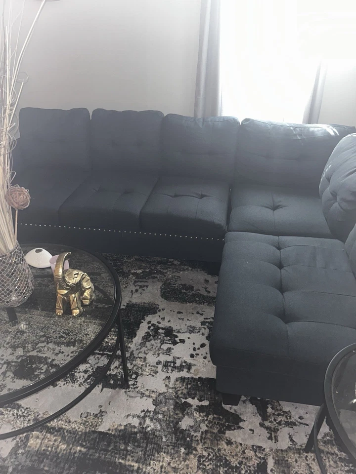 Navy Sectional Couch & Chaise - Image 2 of 2
