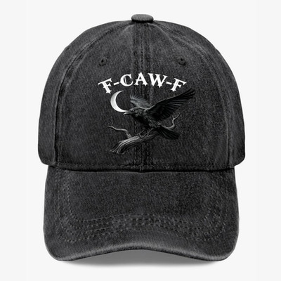 F-CAW-F Funny Gothic Crow Hat Dark Aesthetic Raven Moon Baseball Cap Unisex