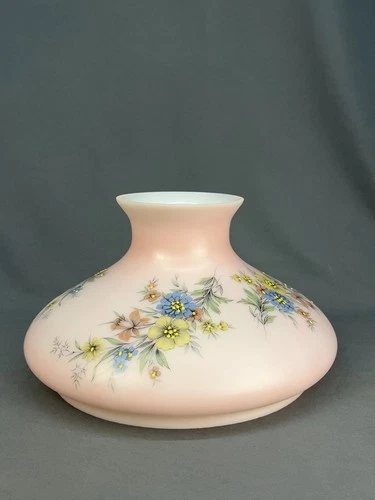 Vtg Pink Satin Floral Milk Glass GWTW 10" Fitter Hurricane Lamp Shade
