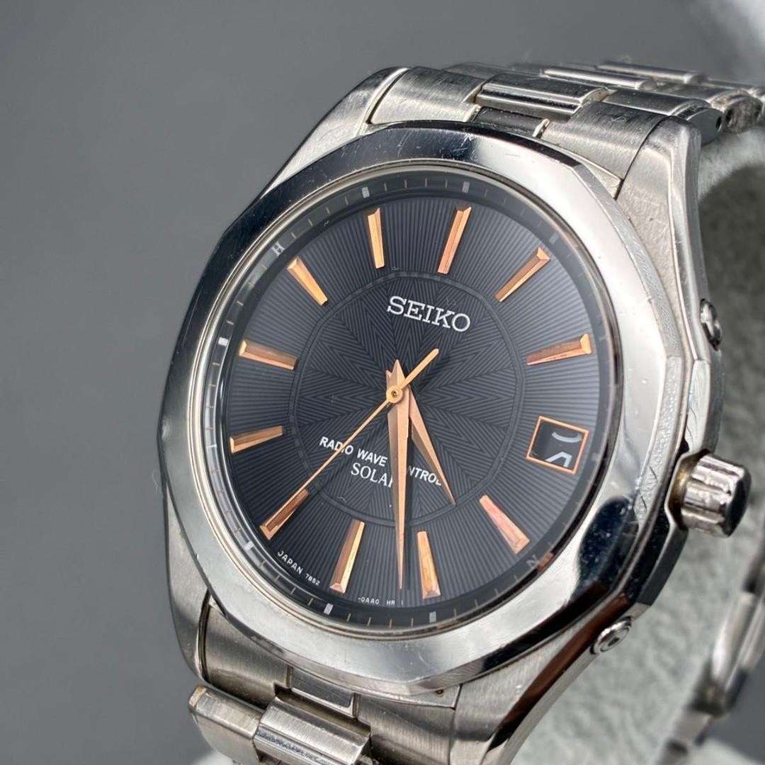 Seiko Solar Radio Wave Mens Watch Black Gold 17cm Band