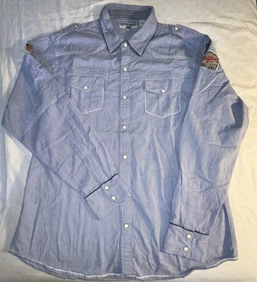 Emcee XXL Shirt Mens Ski Blue  Western Pearl Snap finals Patches DL14
