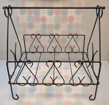 MCM Vintage 16" Black Steel Scroll Pattern Magazine/Vinyl Record/Log Rack